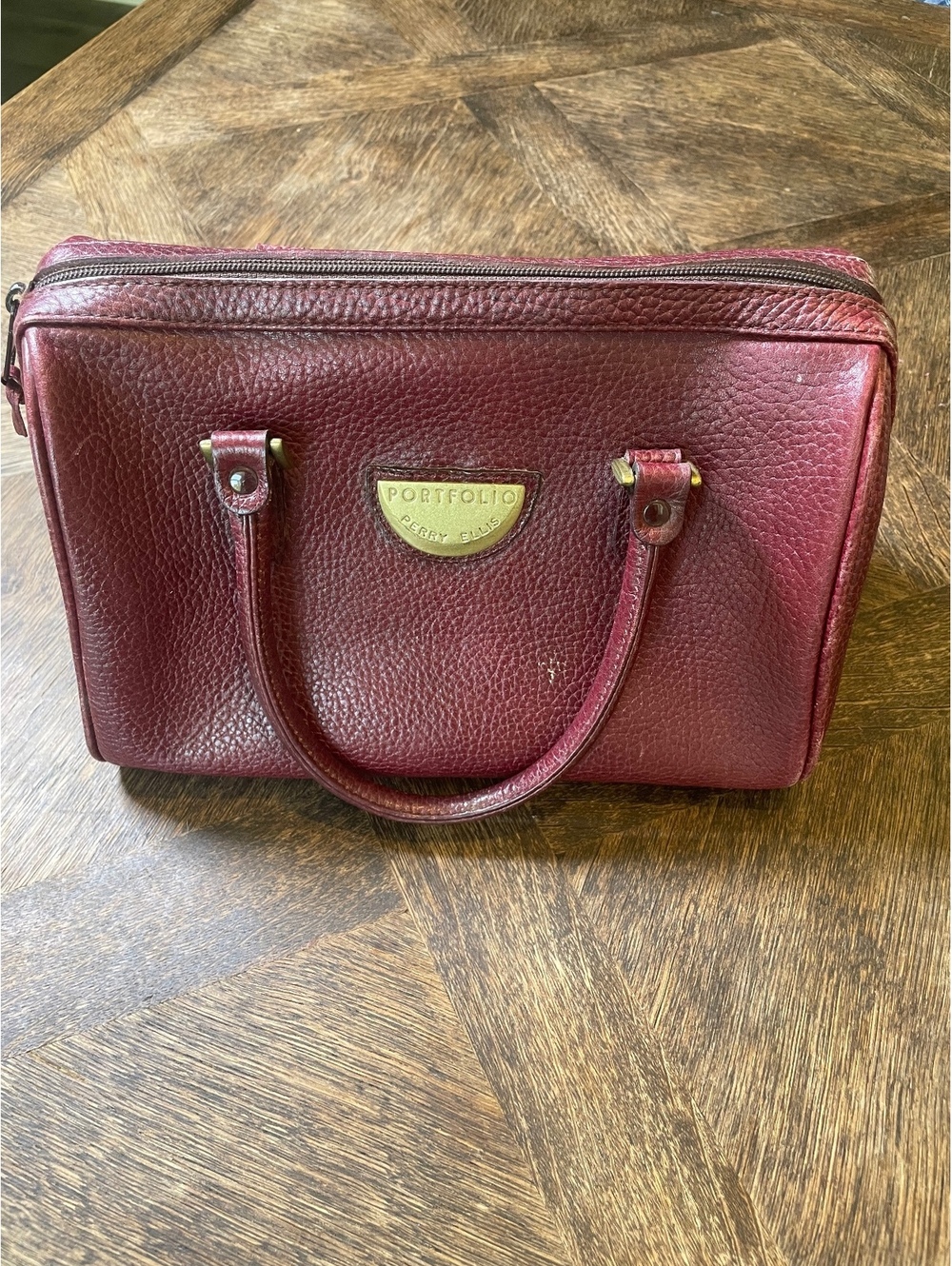 Perry Ellis Portfolio vintage Maroon leather satchel purse